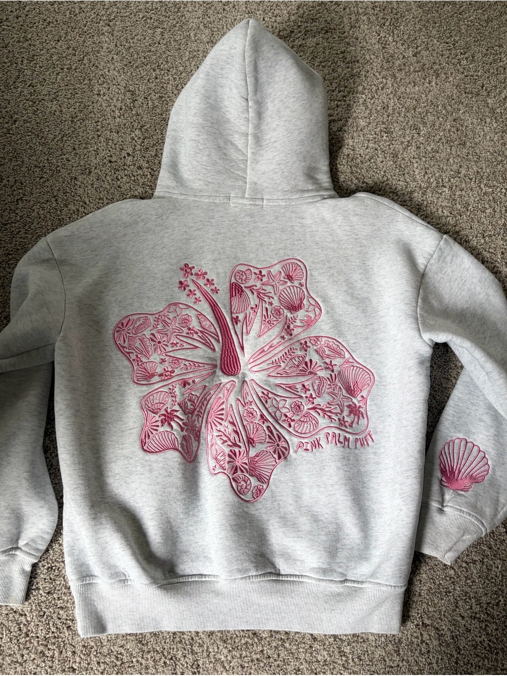 Pink Palm Puff “Hawaii Hibiscus" Hoodie in Heather Cloud with original box - Picture 2 of 7